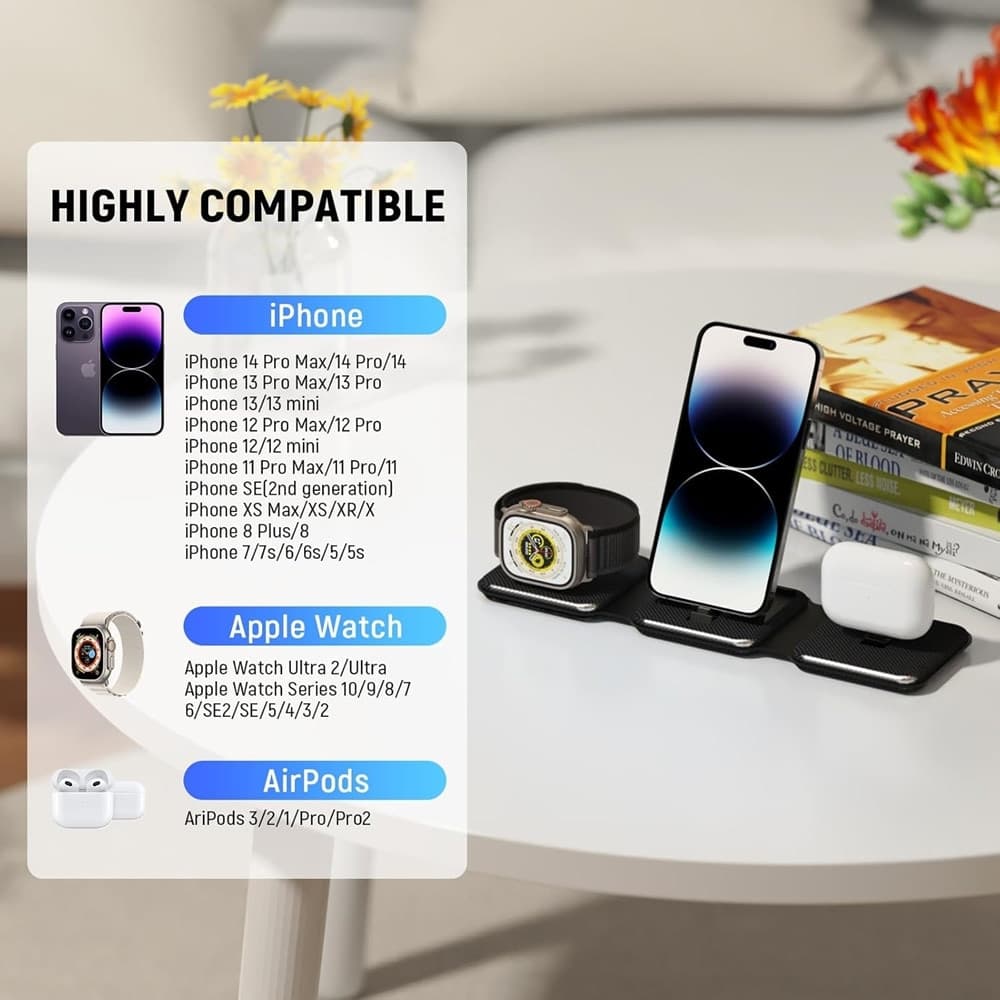 CARICATORE PIEGHEVOLE 3IN1 STAZIONE RICARICA PORTATILE PER APPLE WATCH IPHONE WIRELESS in Caricabatterie a induzione Trade Shop italia - Napoli, commercioVirtuoso.it