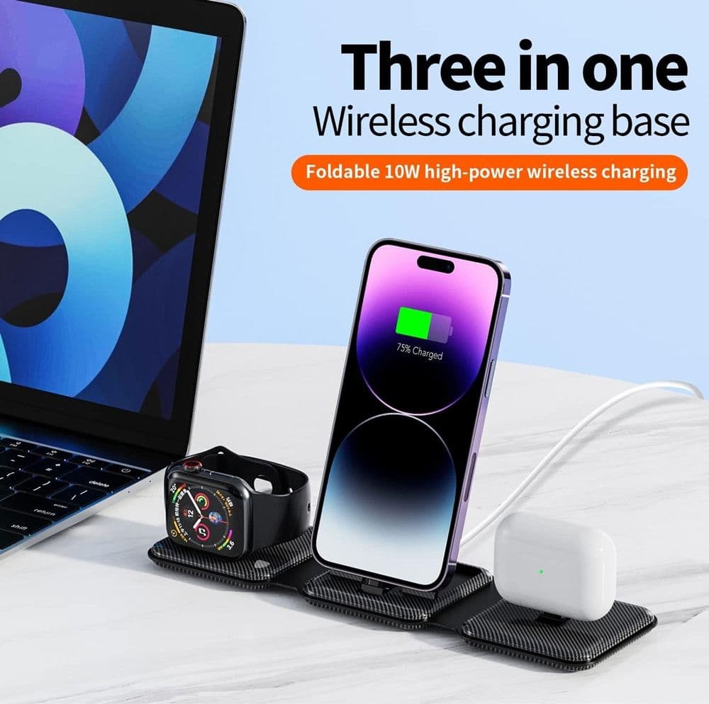 CARICATORE PIEGHEVOLE 3IN1 STAZIONE RICARICA PORTATILE PER APPLE WATCH IPHONE WIRELESS in Caricabatterie a induzione Trade Shop italia - Napoli, commercioVirtuoso.it