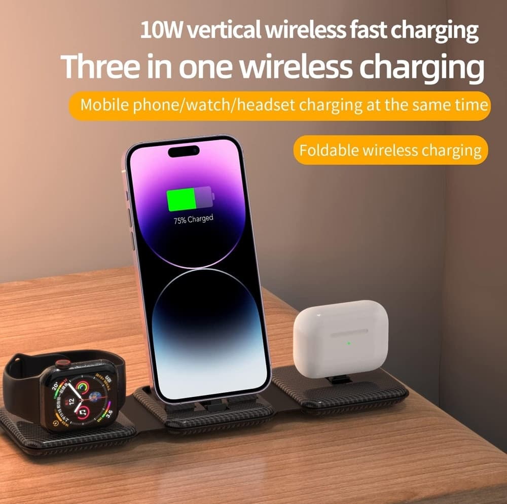 CARICATORE PIEGHEVOLE 3IN1 STAZIONE RICARICA PORTATILE PER APPLE WATCH IPHONE WIRELESS in Caricabatterie a induzione Trade Shop italia - Napoli, commercioVirtuoso.it