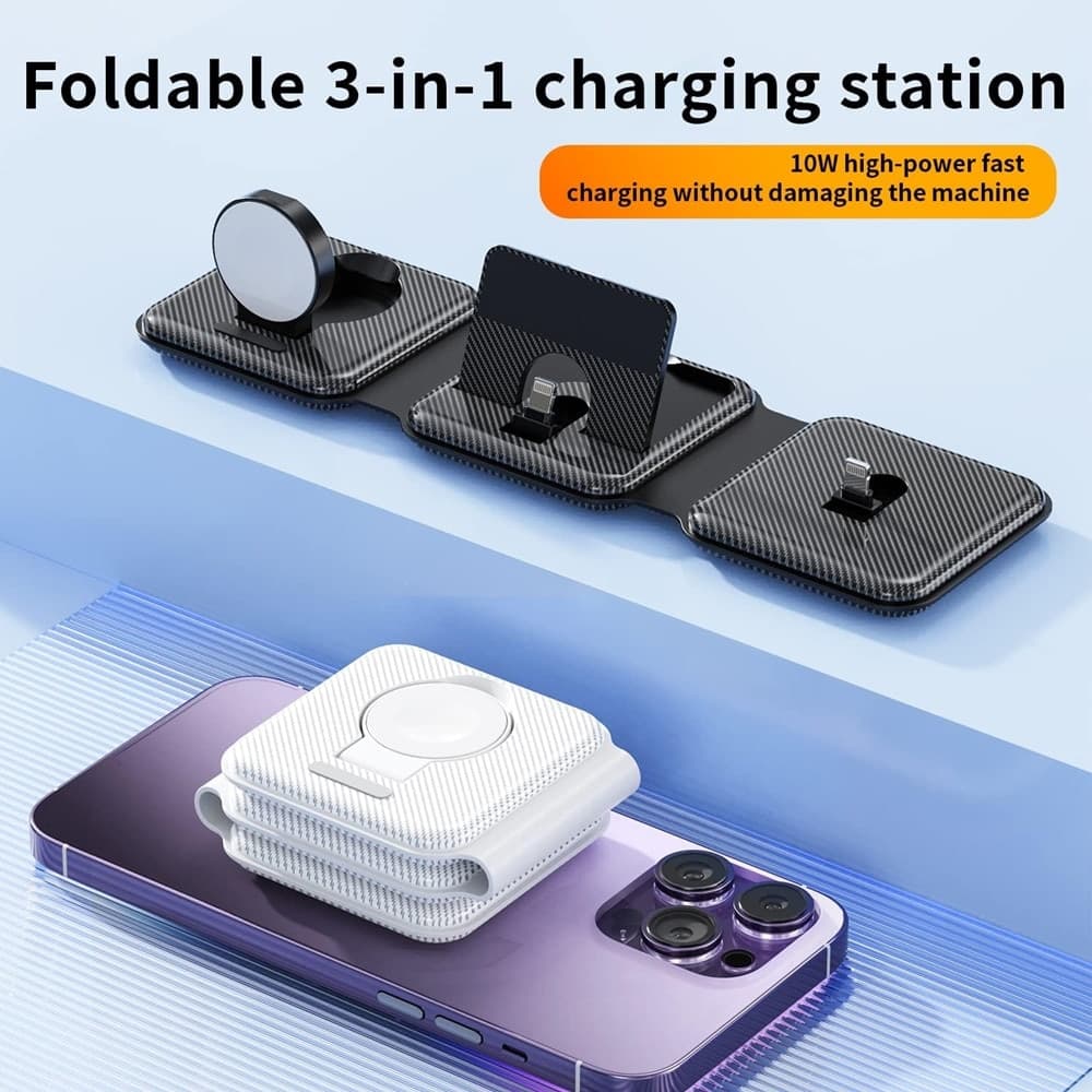 CARICATORE PIEGHEVOLE 3IN1 STAZIONE RICARICA PORTATILE PER APPLE WATCH IPHONE WIRELESS in Caricabatterie a induzione Trade Shop italia - Napoli, commercioVirtuoso.it