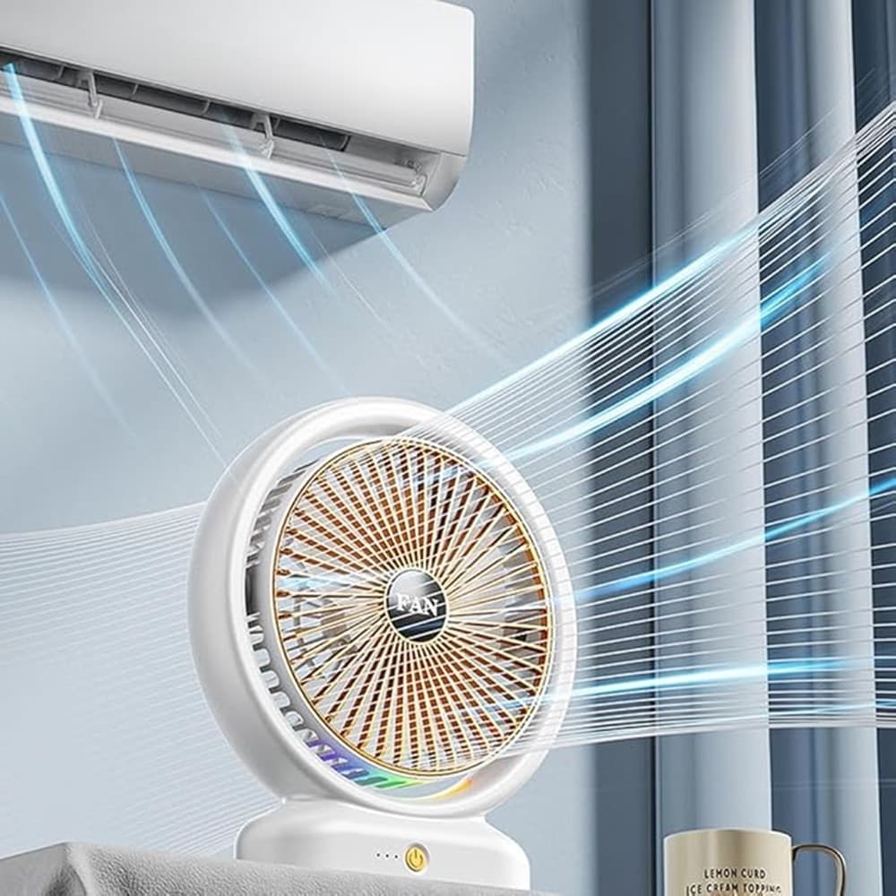 VENTILATORE DA TAVOLO USB RICARICABILE CON CIRCOLATORE D'ARIA A LUCE COLORATA 3 VELOCITÀ in Ventilatori da tavolo Trade Shop italia - Napoli, commercioVirtuoso.it