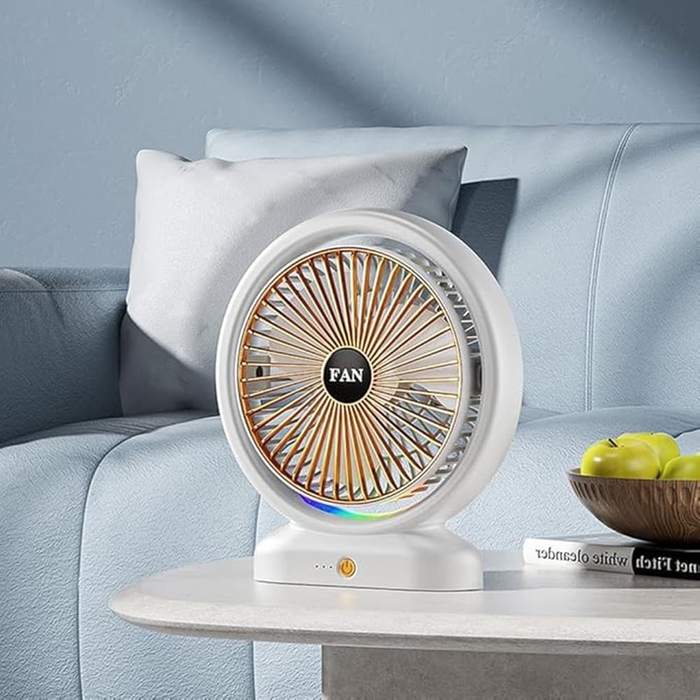 VENTILATORE DA TAVOLO USB RICARICABILE CON CIRCOLATORE D'ARIA A LUCE COLORATA 3 VELOCITÀ in Ventilatori da tavolo Trade Shop italia - Napoli, commercioVirtuoso.it