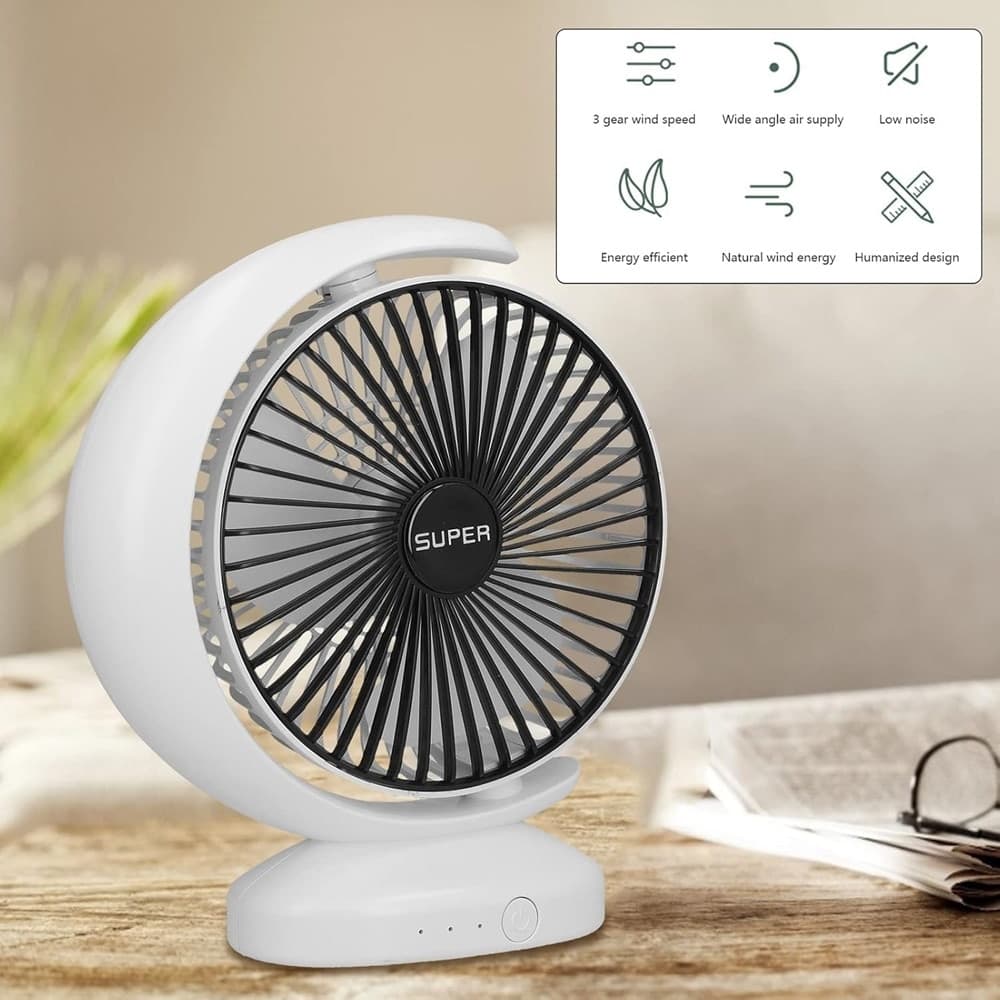 VENTILATORE DA TAVOLO USB SILENZIOSA CON ROTAZIONE TESTA FLUSSO D'ARIA A 3 LIVELLI in Ventilatori da tavolo Trade Shop italia - Napoli, commercioVirtuoso.it