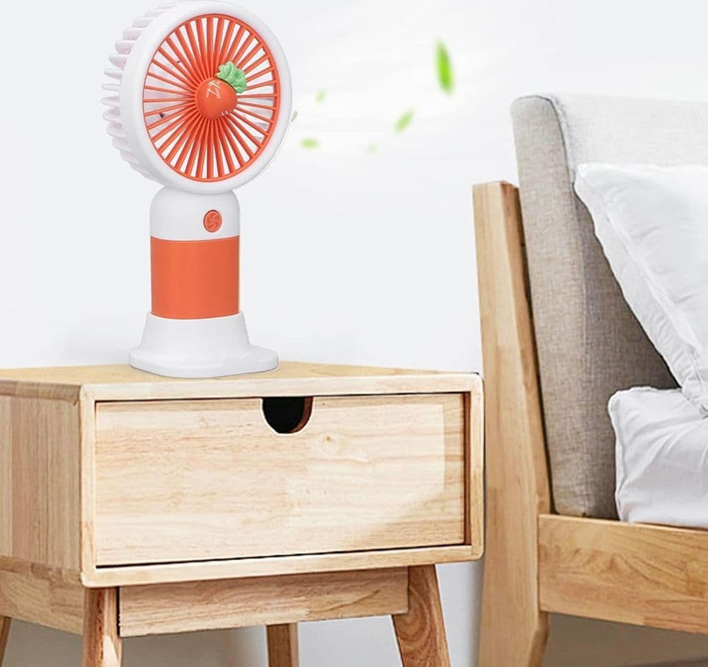 MINI VENTILATORE A MANO BATTERIA RICARICABILE USB PORTATILE TASCABILE VIAGGIO CON BASE in prodotto Trade Shop italia - Napoli, commercioVirtuoso.it