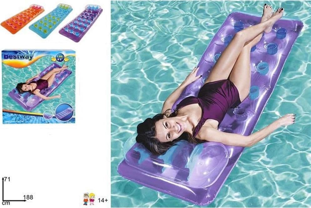 MATERASSINO GONFIABILE CON CUSCINO 18 BUCHI 188X71 CM 3 COLORI ESTATE PISCINA MARE 43015 in Canotti e gonfiabili galleggianti Trade Shop italia - Napoli, commercioVirtuoso.it