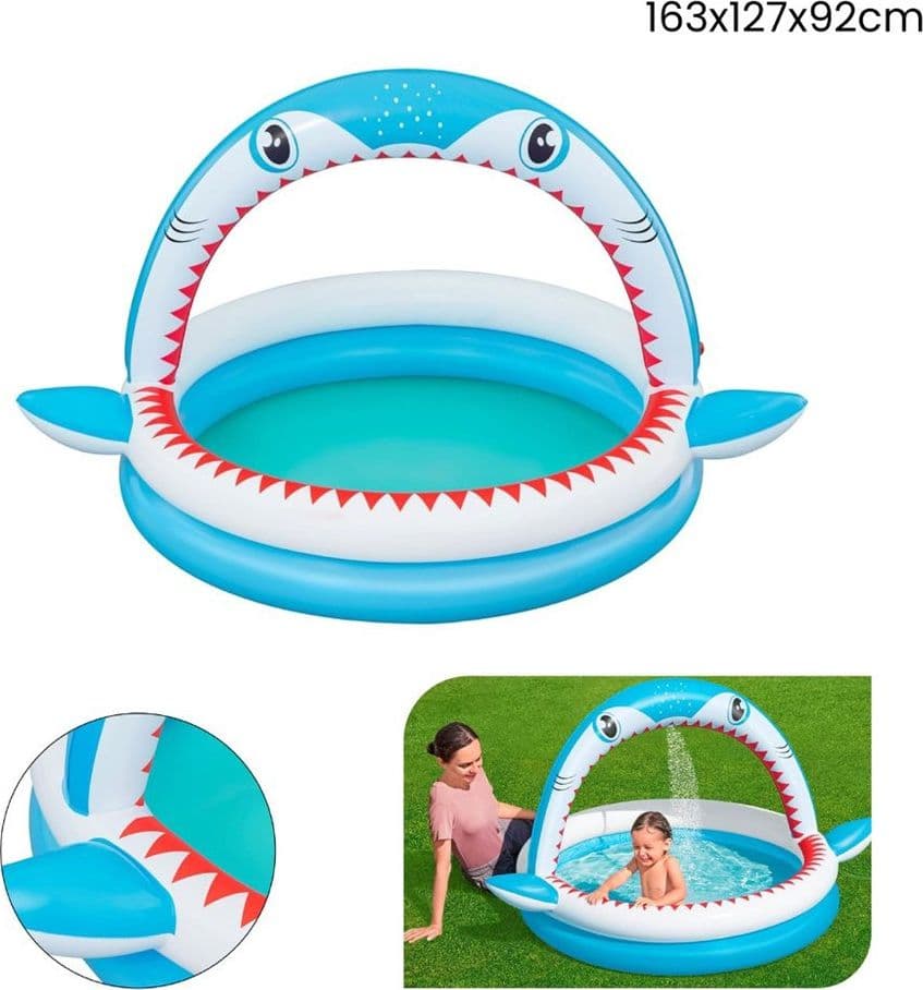 PISCINA PER BAMBINI SHARKTASTIC 2 ANELLI GRAFICA A SQUALO 163X127X92CM CON SPRUZZO 53157 in Piscinette per bambini Trade Shop italia - Napoli, commercioVirtuoso.it