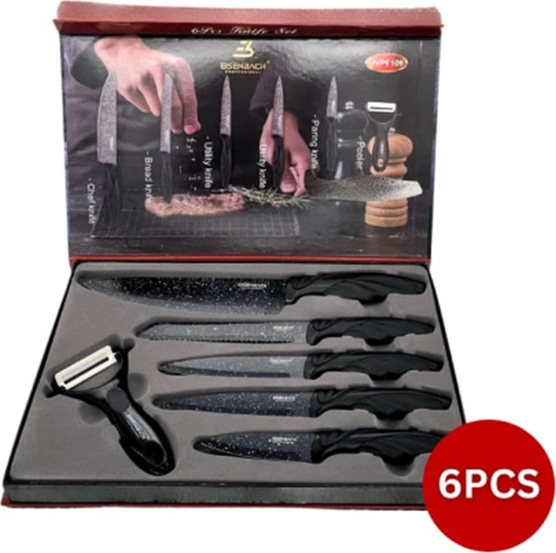 SET DI COLTELLI RIVESTITI IN MARMO CON MANICI ERGONOMICI ANTISCIVOLO 6 PEZZI NERO in Set di coltelli da cucina Trade Shop italia - Napoli, commercioVirtuoso.it