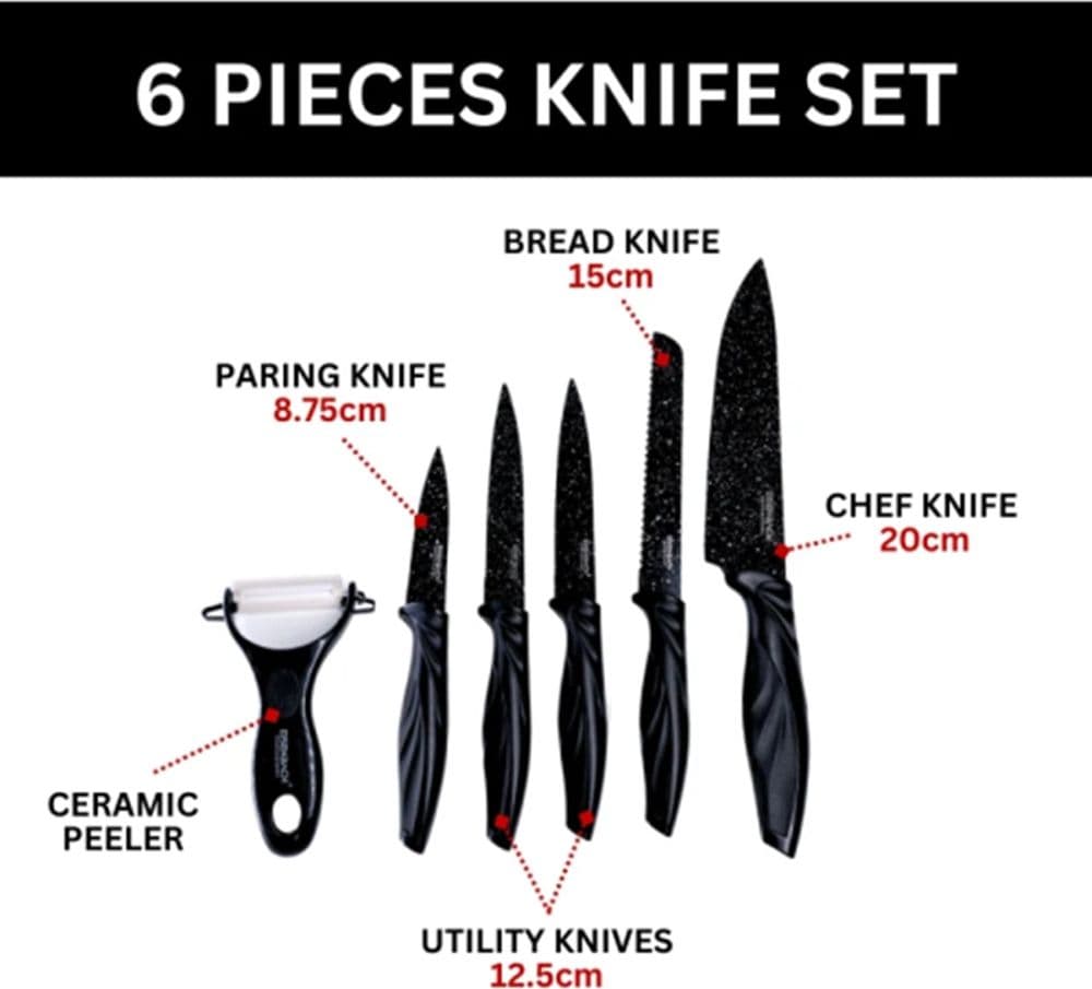 SET DI COLTELLI RIVESTITI IN MARMO CON MANICI ERGONOMICI ANTISCIVOLO 6 PEZZI NERO in Set di coltelli da cucina Trade Shop italia - Napoli, commercioVirtuoso.it