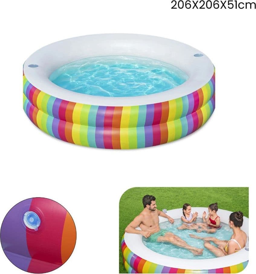 PISCINA TONDA GONFIABILE FAMILY STAMPA ARCOBALENO 206X206X51CM CON 2 PORTABICCHIERI 54443 in Piscine gonfiabili Trade Shop italia - Napoli, commercioVirtuoso.it