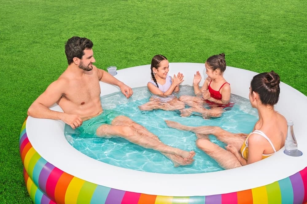 PISCINA TONDA GONFIABILE FAMILY STAMPA ARCOBALENO 206X206X51CM CON 2 PORTABICCHIERI 54443 in Piscine gonfiabili Trade Shop italia - Napoli, commercioVirtuoso.it