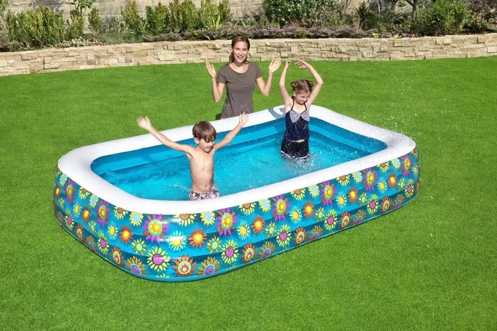 PISCINA GONFIABILE FAMILY RETTANGOLARE A 3 ANELLI DECORO FIORI 305X183X56 CM 54121 in Piscinette per bambini Trade Shop italia - Napoli, commercioVirtuoso.it