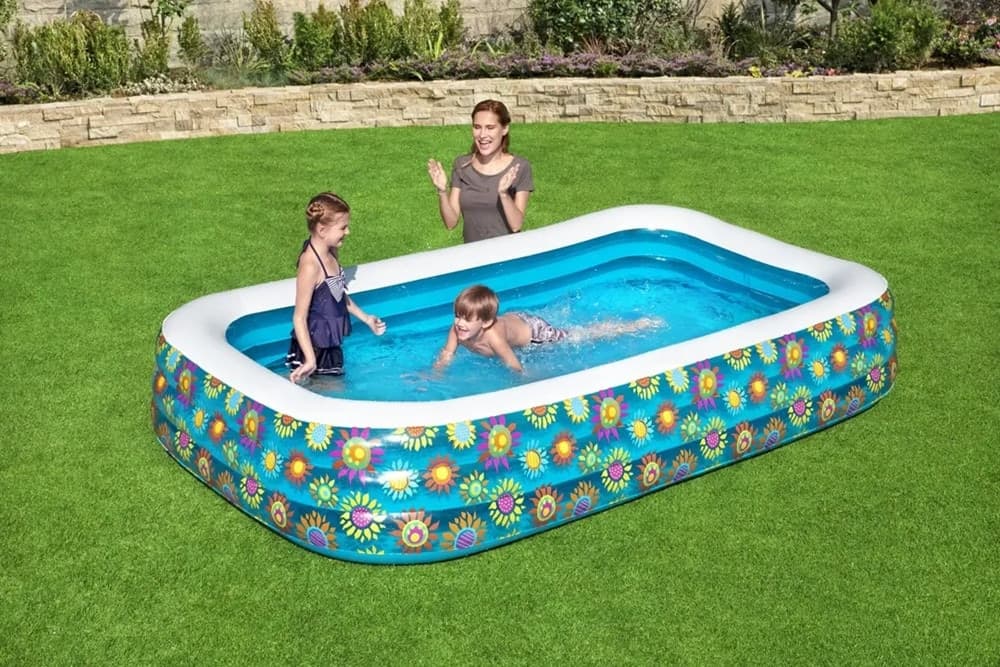 PISCINA GONFIABILE FAMILY RETTANGOLARE A 3 ANELLI DECORO FIORI 305X183X56 CM 54121 in Piscinette per bambini Trade Shop italia - Napoli, commercioVirtuoso.it