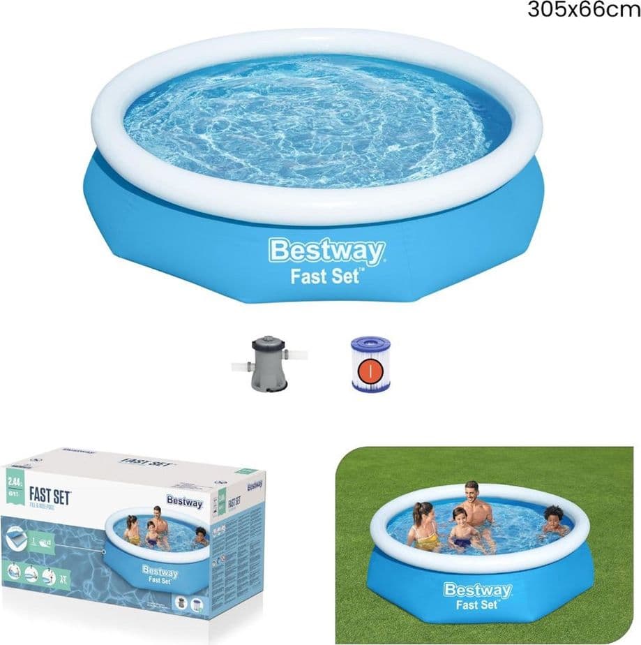 PISCINA FUORI TERRA TONDA GONFIABILE FAST SET 305X66CM CON POMPA FILTRO CARTUCCIA 57458 in Piscine fuoriterra Trade Shop italia - Napoli, commercioVirtuoso.it