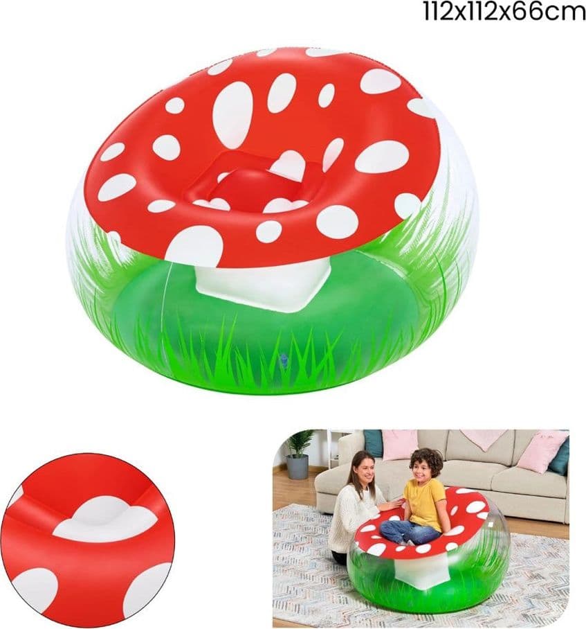 POLTRONA GONFIABILE PER BAMBINI MIGHTY MUSHROOM DESIGN FUNGO CON ERBA 112X112X66CM 75123 in Poltrone Trade Shop italia - Napoli, commercioVirtuoso.it