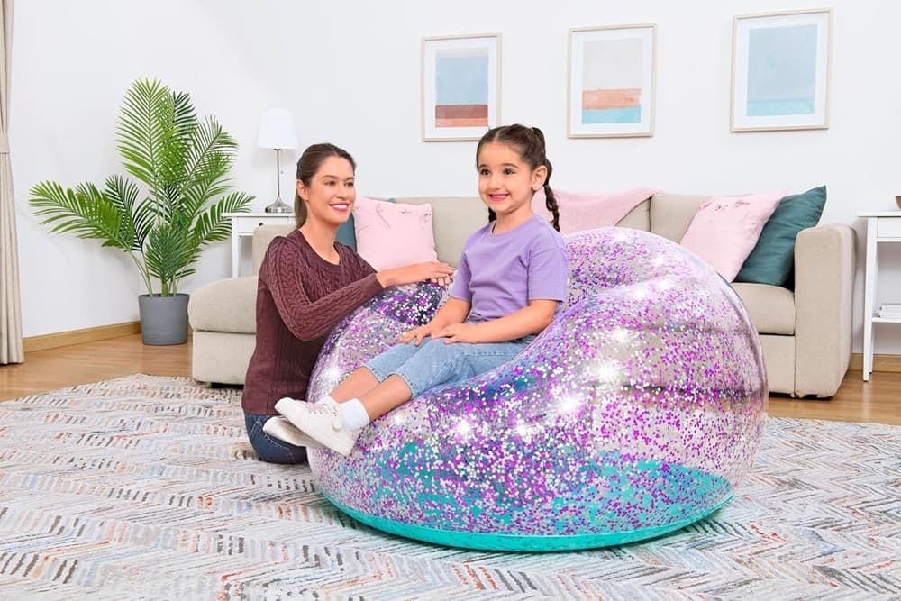 POLTRONA POUF GONFIABILE GLITTER DREAM PER BAMBINI +6 ANNI 114 X 112 X 66 CM 75115 in Poltrone sacco Trade Shop italia - Napoli, commercioVirtuoso.it