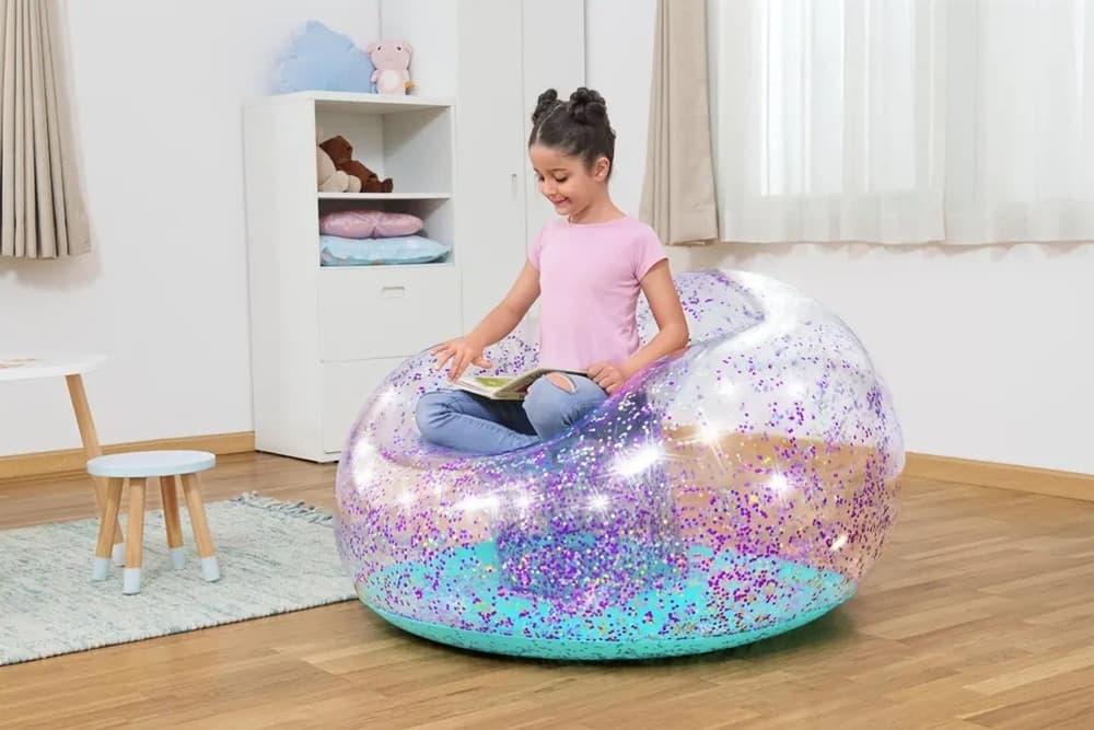 POLTRONA POUF GONFIABILE GLITTER DREAM PER BAMBINI +6 ANNI 114 X 112 X 66 CM 75115 in Poltrone sacco Trade Shop italia - Napoli, commercioVirtuoso.it