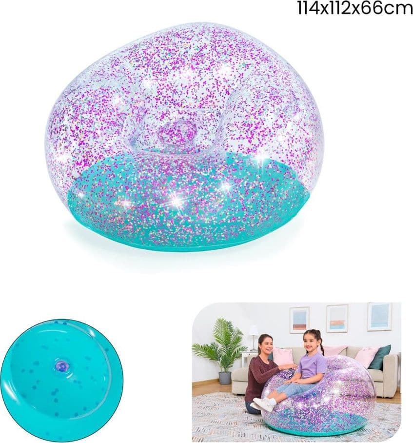 POLTRONA POUF GONFIABILE GLITTER DREAM PER BAMBINI +6 ANNI 114 X 112 X 66 CM 75115 in Poltrone sacco Trade Shop italia - Napoli, commercioVirtuoso.it