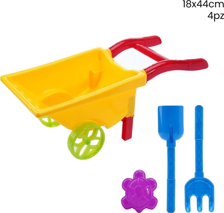 SET GIOCHI MARE SPIAGGIA 4PZ CON CARRIOLA 18X44CM RASTRELLO PALETTA FORMINA 258296 in Giocattoli per sabbia e spiaggia Trade Shop italia - Napoli, commercioVirtuoso.it