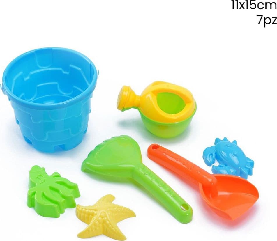 SET GIOCHI SABBIA 7PZ SECCHIELLO PALETTE FORMINE INNAFFIATOIO PER BAMBINI 11X15CM 258298 in Giocattoli per sabbia e spiaggia Trade Shop italia - Napoli, commercioVirtuoso.it