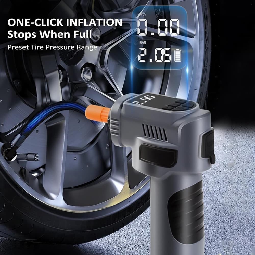 COMPRESSORE D'ARIA PORTATILE POMPA ELETTRICA WIRELESS 4IN1 8000MAH CON LUCE EMERGENZA AUTO in Compressori portatili Trade Shop italia - Napoli, commercioVirtuoso.it