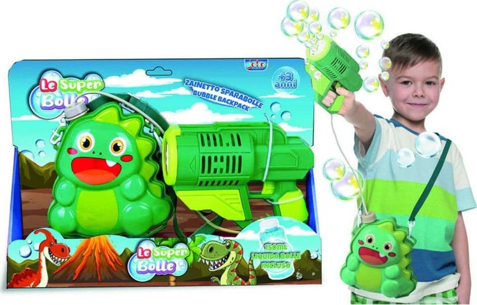 ZAINETTO CON PISTOLA SPARABOLLE SAPONE BOTTIGLIA 150ML DINOSAURO GIOCO PER BAMBINI 807656A in Soffiatori di bolle Trade Shop italia - Napoli, commercioVirtuoso.it