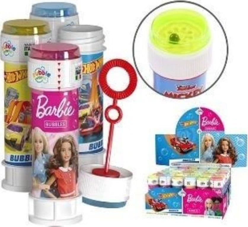BOLLE DI SAPONE CONFEZIONE DA 36PZ FLACONI 60ML BARBIE/HOTWHEELS MIX FESTE GIOCO 008365 in Soffiatori di bolle Trade Shop italia - Napoli, commercioVirtuoso.it