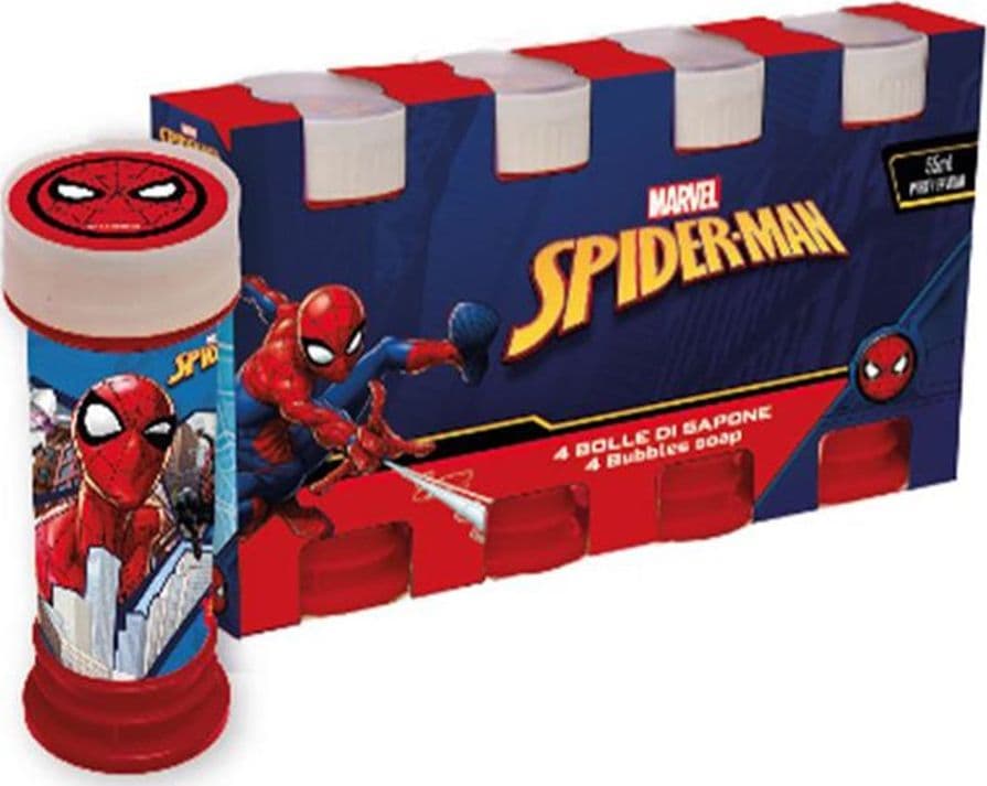 BOLLE DI SAPONE 60ML A TEMA SPIDERMAN SET DA 4 PZ BOMBONIERA FESTA GIOCO BAMBINI 253244 - 2