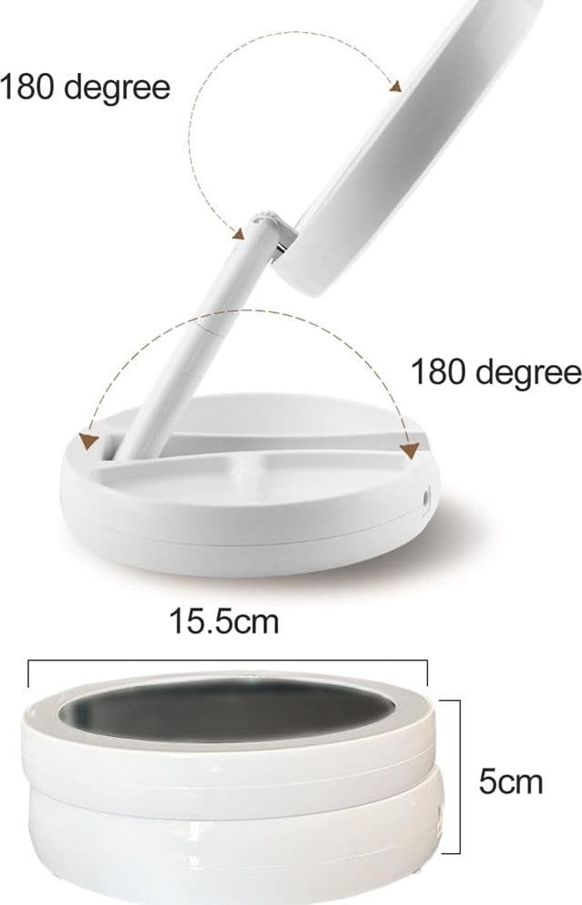 SPECCHIO TRUCCO LUCE LED DA TAVOLO BIFACCIALE 10X/1X 360° CONTENITORE PORTATILE PIEGHEVOLE in Specchi da tavolo Trade Shop italia - Napoli, commercioVirtuoso.it