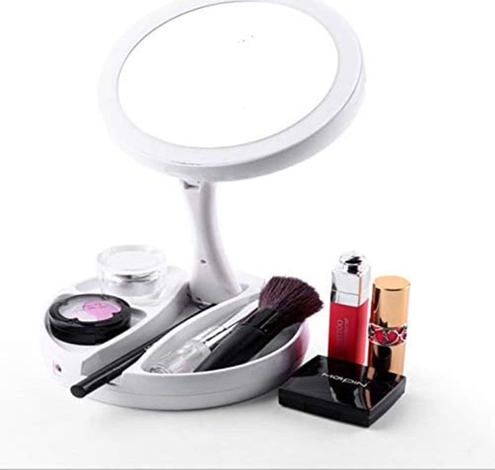 SPECCHIO TRUCCO LUCE LED DA TAVOLO BIFACCIALE 10X/1X 360° CONTENITORE PORTATILE PIEGHEVOLE in Specchi da tavolo Trade Shop italia - Napoli, commercioVirtuoso.it