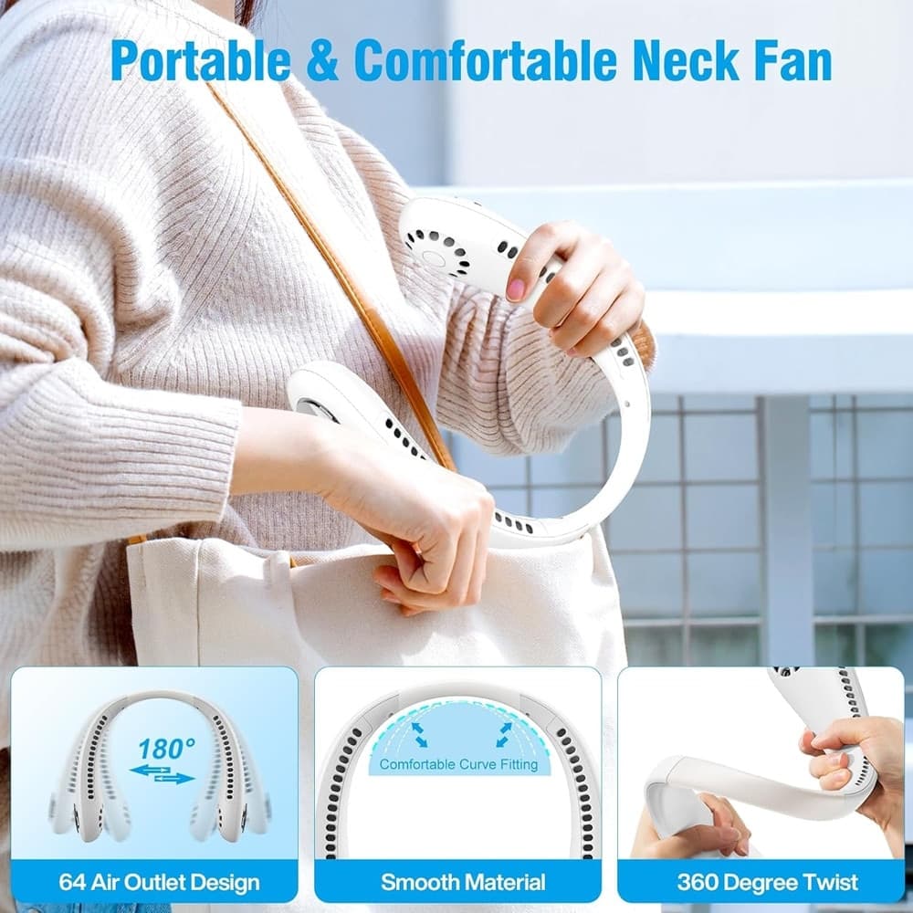 MINI VENTILATORE COLLO PORTATILE RICARICABILE USB SENZA PALE 2600MAH 3 VELOCITÀ SILENZIOSO in prodotto Trade Shop italia - Napoli, commercioVirtuoso.it