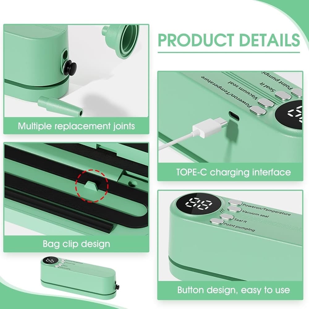 MINI SIGILLATORE PER SOTTOVUOTO 7IN1 PORTATILE 3 VELOCITÀ RICARICABILE CON 5 SACCHETTI in Macchine sottovuoto per alimenti Trade Shop italia - Napoli, commercioVirtuoso.it