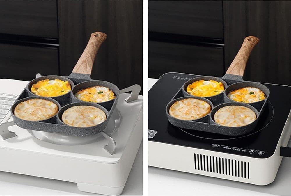 PADELLA ANTIADERENTE A 4 FORI PER UOVA PANCAKE MANICO IN LEGNO ACCESSORI CUCINA 624386 in Padelle per omelette e frittate Trade Shop italia - Napoli, commercioVirtuoso.it