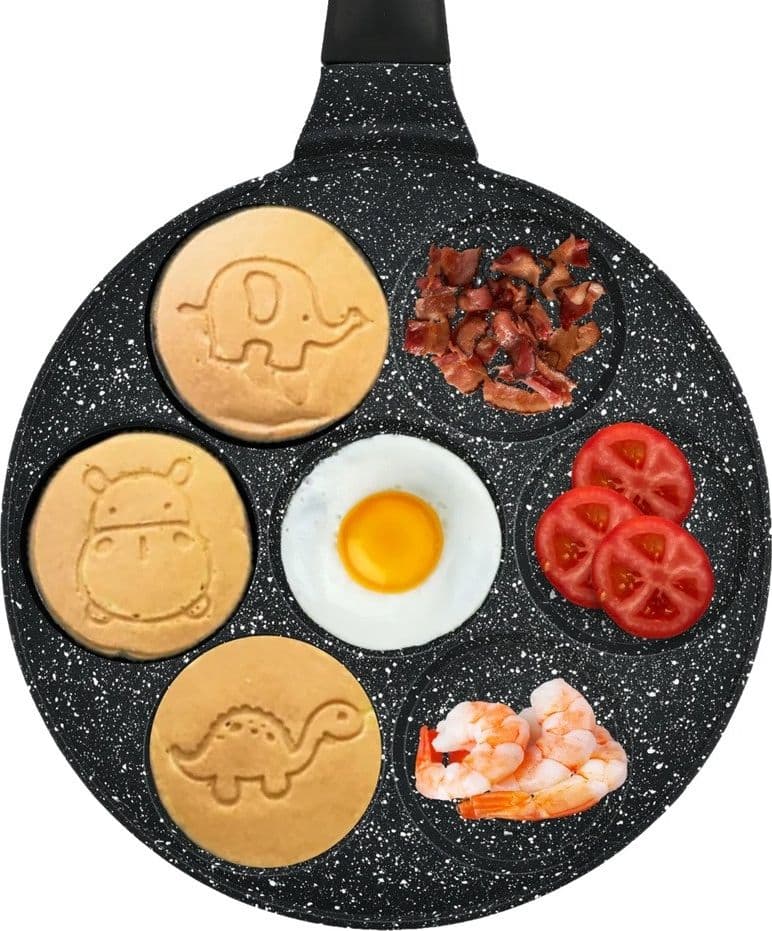 PADELLA ANTIADERENTE PER PANCAKE UOVA CIALDE CON 7 STAMPI FORME ANIMALI ROTONDE 624391 in Padelle universali Trade Shop italia - Napoli, commercioVirtuoso.it