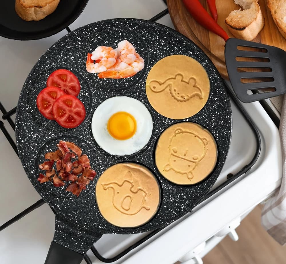 PADELLA ANTIADERENTE PER PANCAKE UOVA CIALDE CON 7 STAMPI FORME ANIMALI ROTONDE 624391 in Padelle universali Trade Shop italia - Napoli, commercioVirtuoso.it