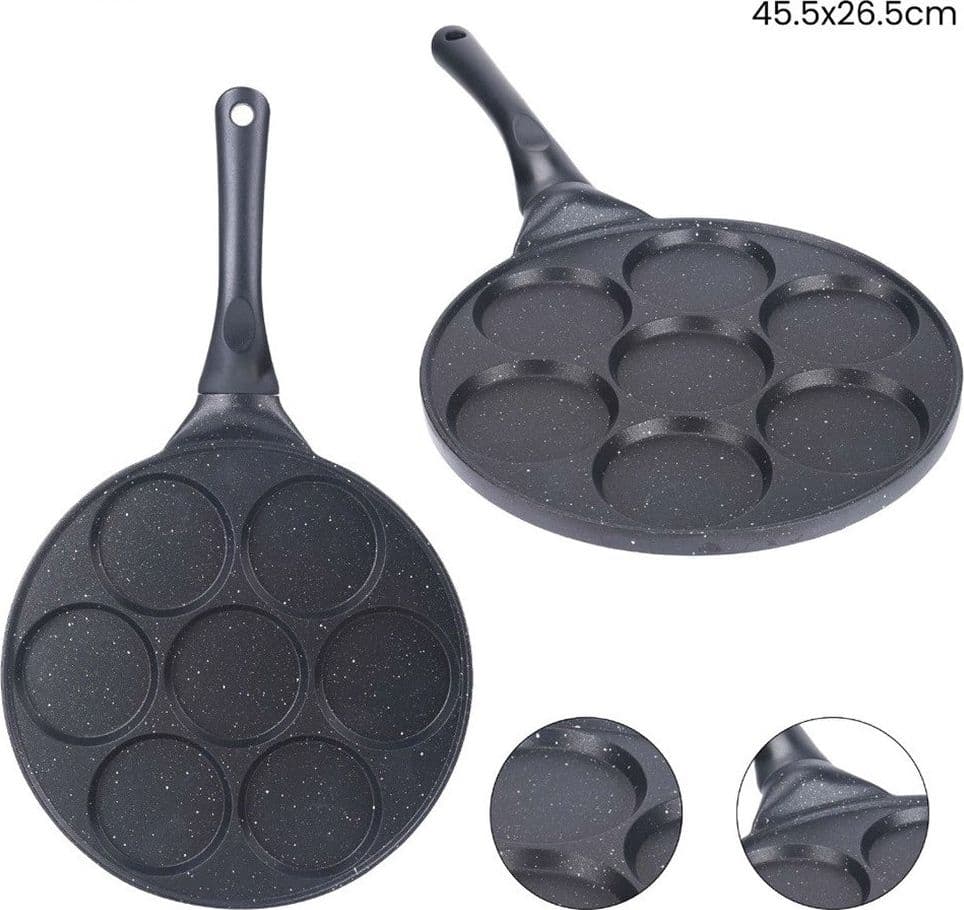 PADELLA MULTIFUNZIONE PER PANCAKE FRITTELLE NERO A 7 FORI STAMPI ANTIADERENTE 62432 in Padelle universali Trade Shop italia - Napoli, commercioVirtuoso.it