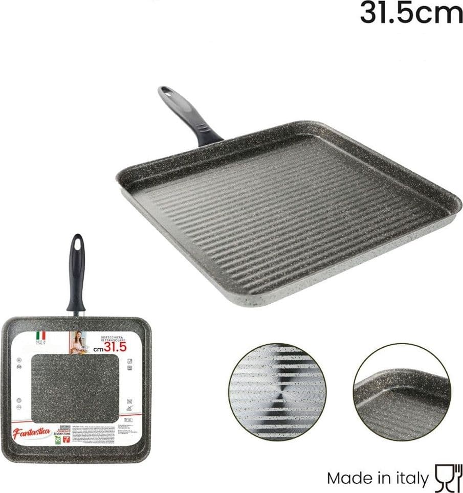 BISTECCHIERA QUADRATA 31.5 CM PIETRA ANTIADERENTE ANTIGRAFFIO CON MANICO NERO 041064M in Padelle grill Trade Shop italia - Napoli, commercioVirtuoso.it