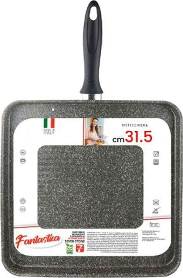 BISTECCHIERA QUADRATA 31.5 CM PIETRA ANTIADERENTE ANTIGRAFFIO CON MANICO NERO 041064M in Padelle grill Trade Shop italia - Napoli, commercioVirtuoso.it