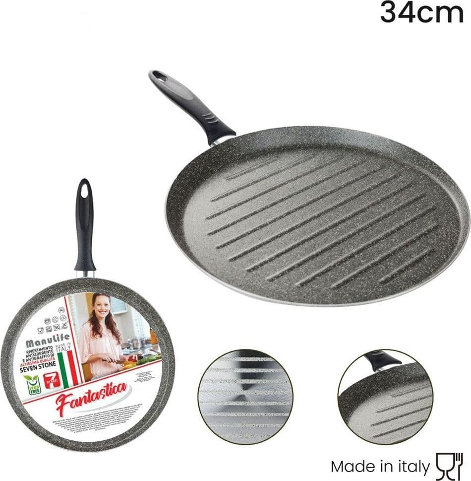BISTECCHIERA TONDA RIGATA PADELLA CUCINA ANTIADERENTE ANTIGRAFFIO 7 STRATI 34 CM 045017M in Padelle grill Trade Shop italia - Napoli, commercioVirtuoso.it