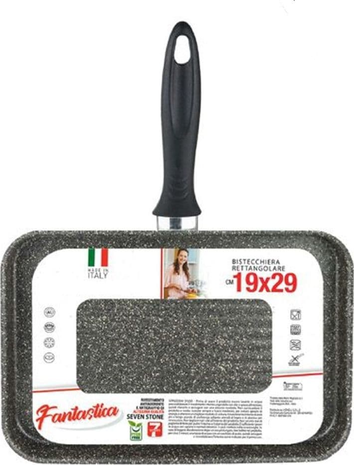 BISTECCHIERA RETTANGOLARE 19X29CM PIETRA ANTIADERENTE ANTIGRAFFIO CON MANICO NERO 045024M in Padelle grill Trade Shop italia - Napoli, commercioVirtuoso.it