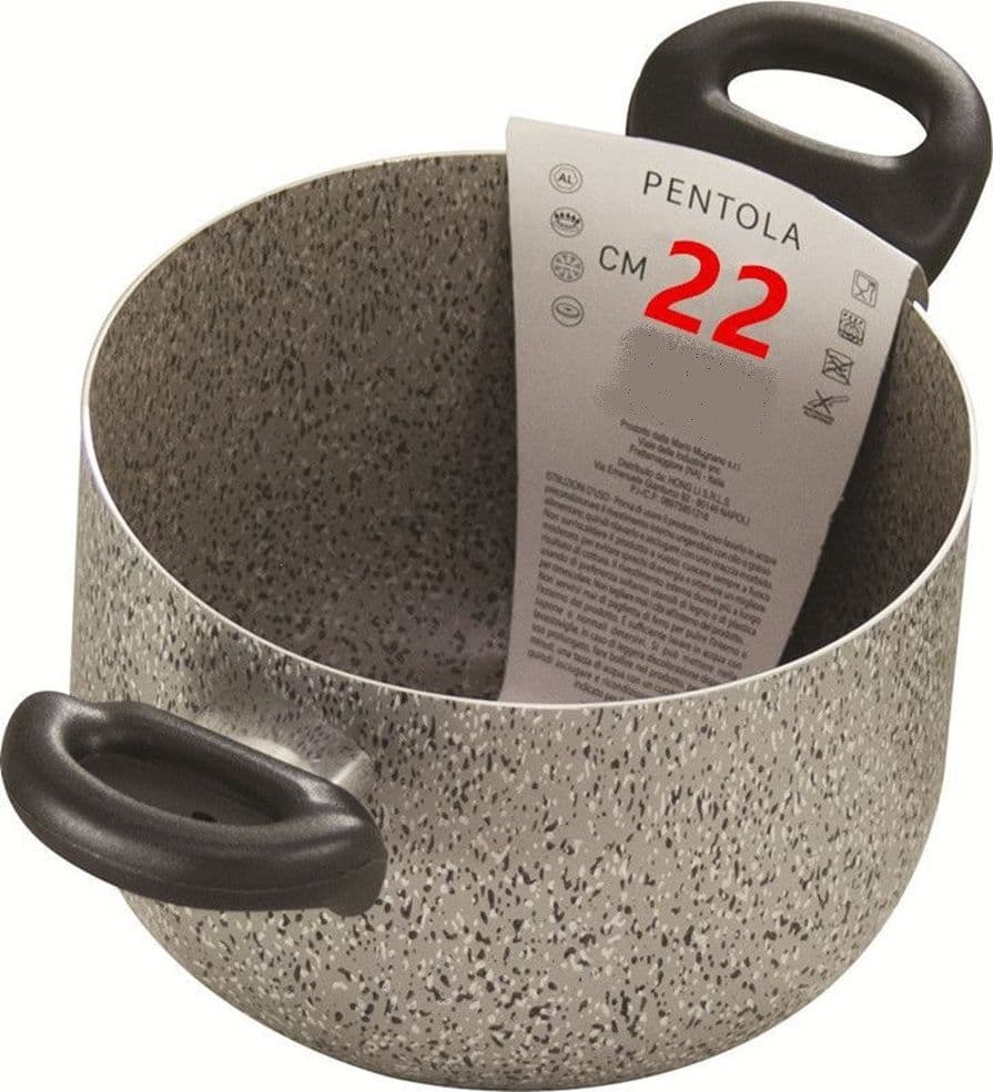 PENTOLA A DOPPIO MANICO NERO ANTIADERENTE PIETRA DIAMETRO 16-18-20-22 CM UTENSILE CUCINA - 6
