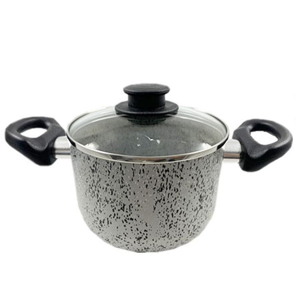 Pentola 16cm Antiaderente Antigraffio 7 Strati 2 Manici Con Coperchio In Vetro 032871m
