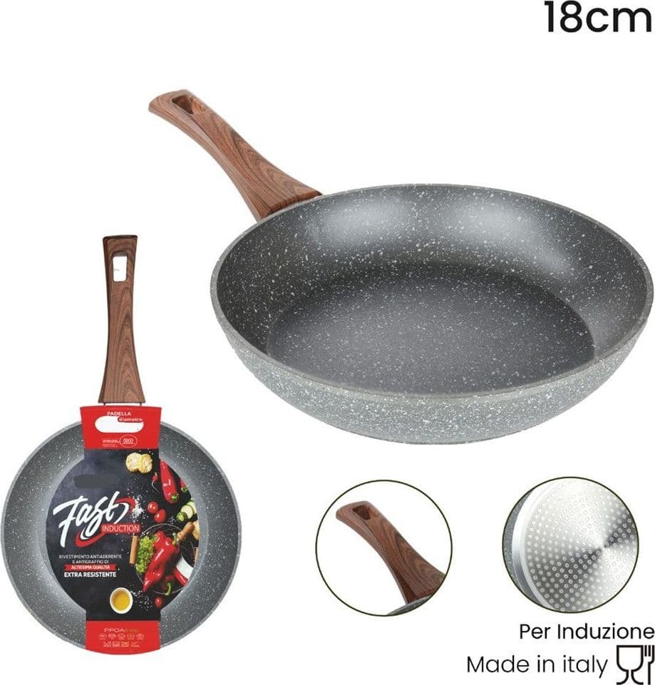 PADELLA RIVESTIMENTO ANTIADERENTE ANTIGRAFFIO PER INDUZIONE MANICO LEGNO DA Ø 18 A 26 CM in Padelle universali Trade Shop italia - Napoli, commercioVirtuoso.it