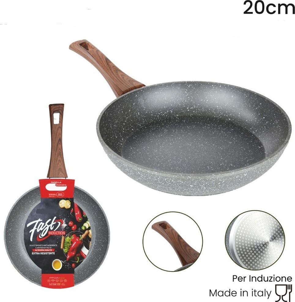 PADELLA RIVESTIMENTO ANTIADERENTE ANTIGRAFFIO PER INDUZIONE MANICO LEGNO DA Ø 18 A 26 CM in Padelle universali Trade Shop italia - Napoli, commercioVirtuoso.it