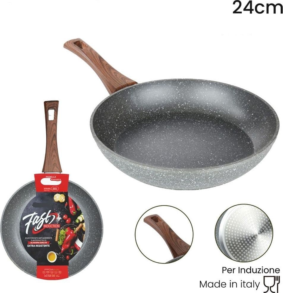 PADELLA RIVESTIMENTO ANTIADERENTE ANTIGRAFFIO PER INDUZIONE MANICO LEGNO DA Ø 18 A 26 CM in Padelle universali Trade Shop italia - Napoli, commercioVirtuoso.it
