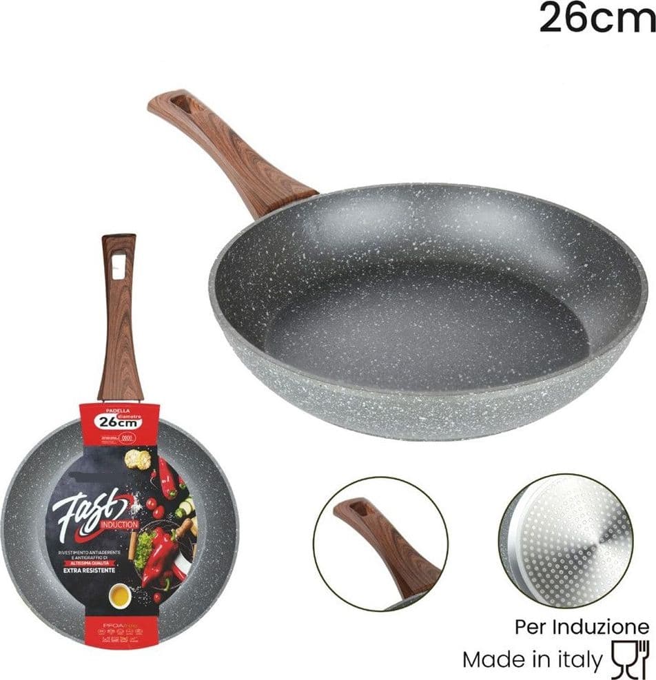 PADELLA RIVESTIMENTO ANTIADERENTE ANTIGRAFFIO PER INDUZIONE MANICO LEGNO DA Ø 18 A 26 CM in Padelle universali Trade Shop italia - Napoli, commercioVirtuoso.it