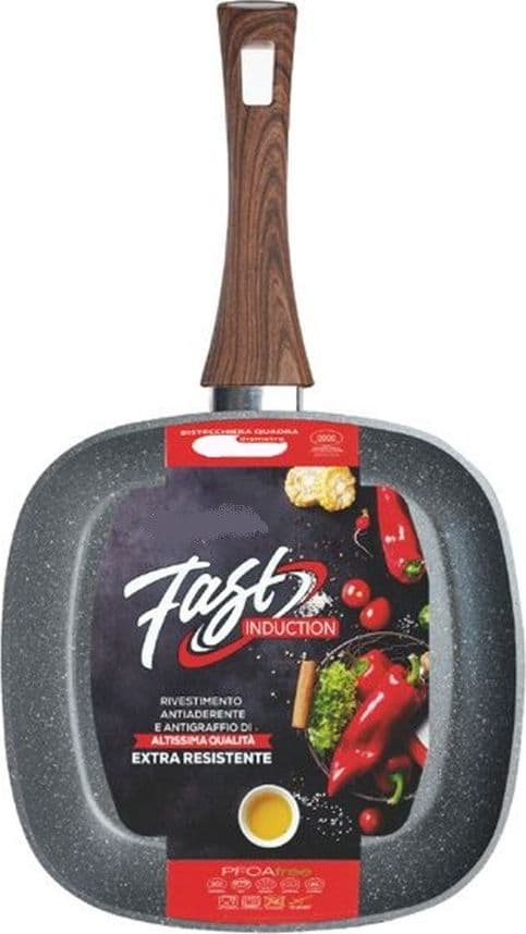 BISTECCHIERA QUADRATA ANTIADERENTE ANTIGRAFFIO PER INDUZIONE MANICO LEGNO DA 24X24/28X28CM in Padelle grill Trade Shop italia - Napoli, commercioVirtuoso.it