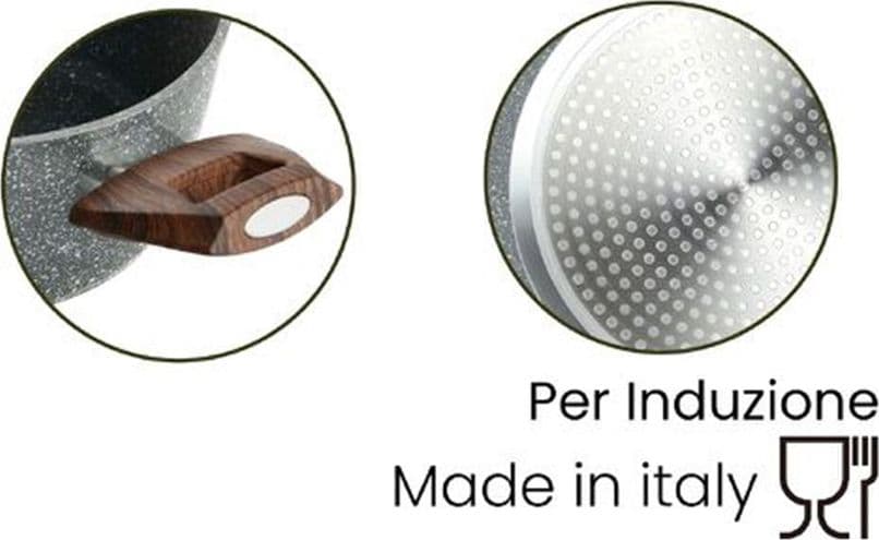 CASSERUOLA CON 2 MANICI LEGNO PENTOLA ANTIADERENTE ANTIGRAFFIO PER INDUZIONE DA Ø16 A 24CM in Casseruole Trade Shop italia - Napoli, commercioVirtuoso.it