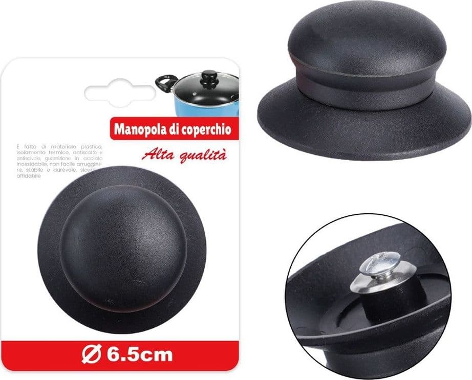 POMELLO MANOPOLA DI RICAMBIO PER COPERCHIO ANTISCOTTO ANTISCIVOLO Ø6.5 CM NERO 607413 in Coperchi per pentole Trade Shop italia - Napoli, commercioVirtuoso.it