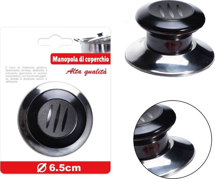 POMELLO MANOPOLA DI RICAMBIO PER COPERCHIO PENTOLE PADELLE Ø6.5 CM NERO ARGENTO 607414 in Coperchi per pentole Trade Shop italia - Napoli, commercioVirtuoso.it