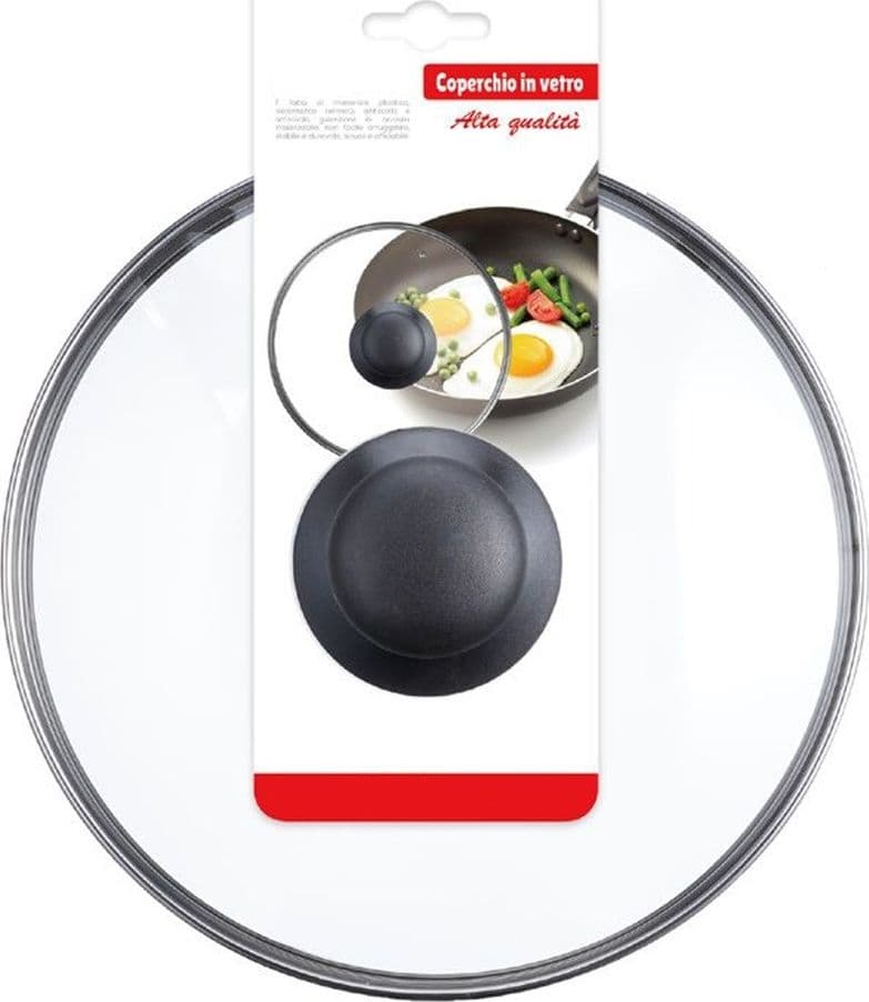 COPERCHIO IN VETRO RICAMBIO PER PENTOLA PADELLA Ø16-18-20-22-24-26-30-32CM POMELLO NERO in Coperchi per pentole Trade Shop italia - Napoli, commercioVirtuoso.it